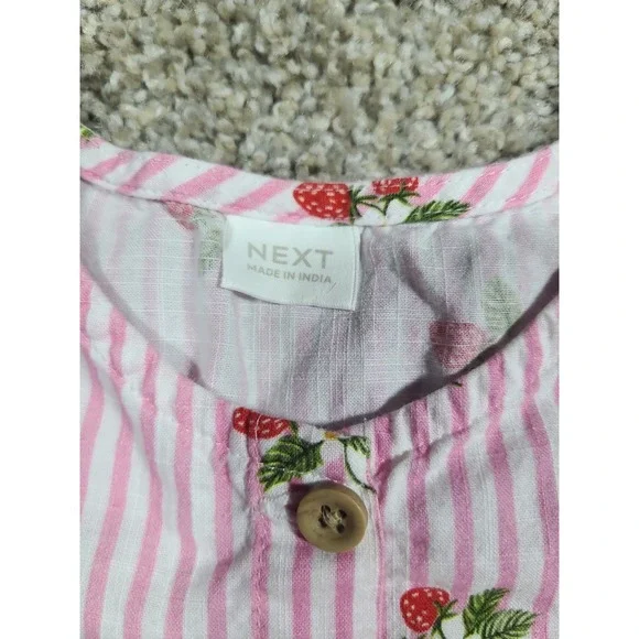 Next Pink Strawberry Stripe Button-Up Dress 4-5 years - Picture 5 of 6